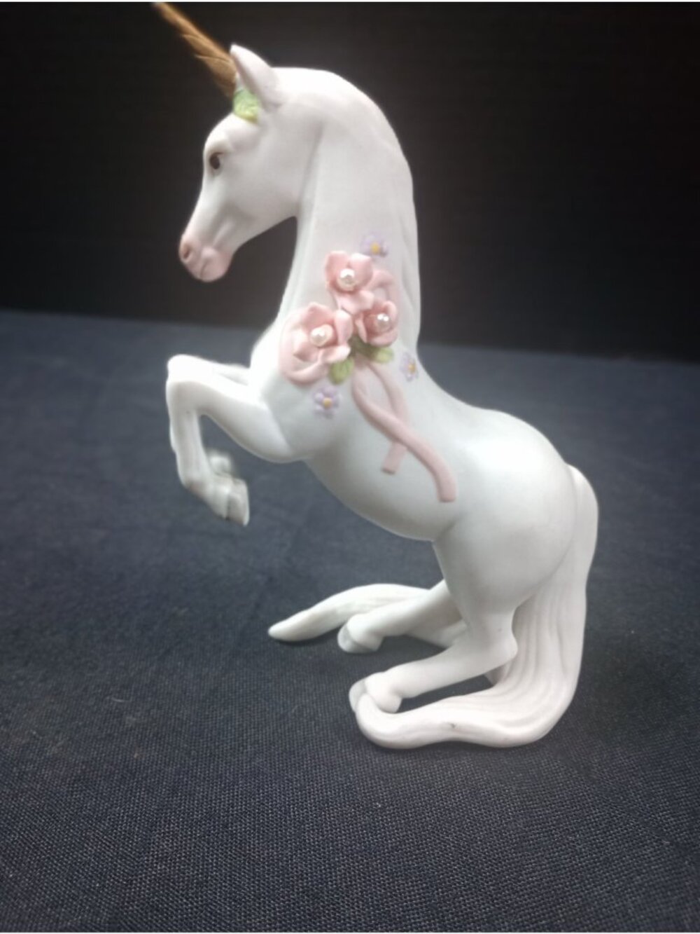 Vintage Retro 1990 Lefton China Porcelain Dainty Pink Floral Adorned Unicorn Fig
